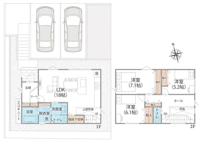 福岡市東区美和台2丁目 新築戸建（全2棟） 間取り図