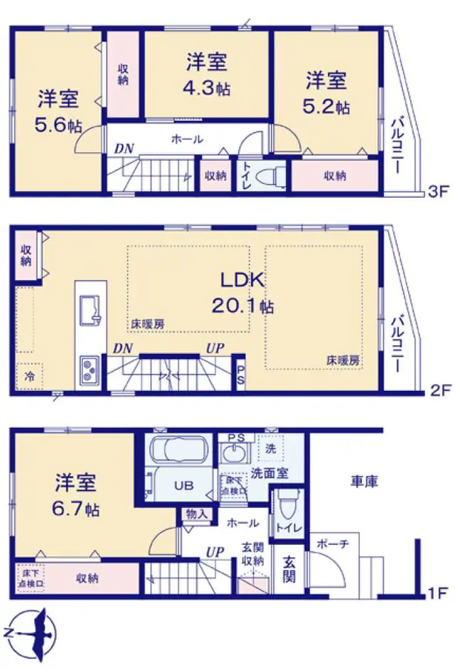 福岡市西区小戸3丁目 新築戸建（全3棟） 間取り図