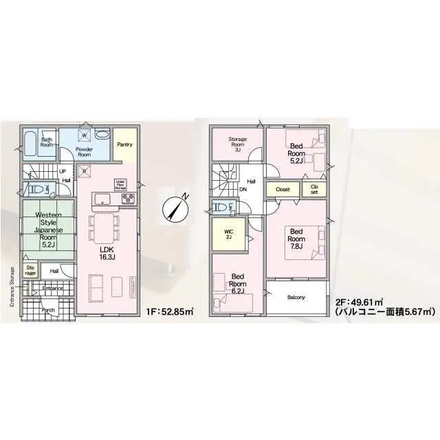 久留米市荒木町白口字蓮輸 新築戸建（全2棟） 間取り図