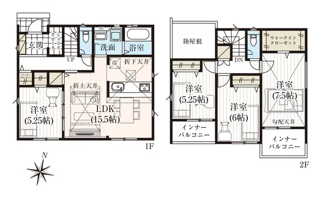 福岡市東区青葉6丁目 新築戸建（全2棟） 間取り図
