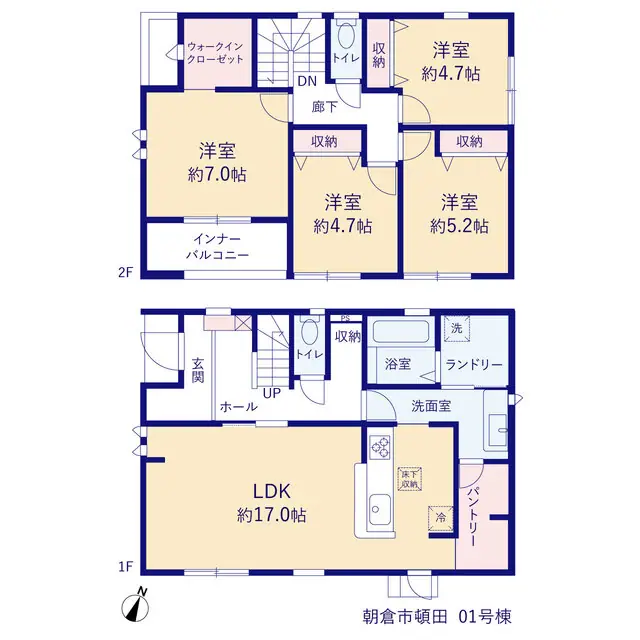 朝倉市頓田柿添 新築戸建（全3棟） 間取り図