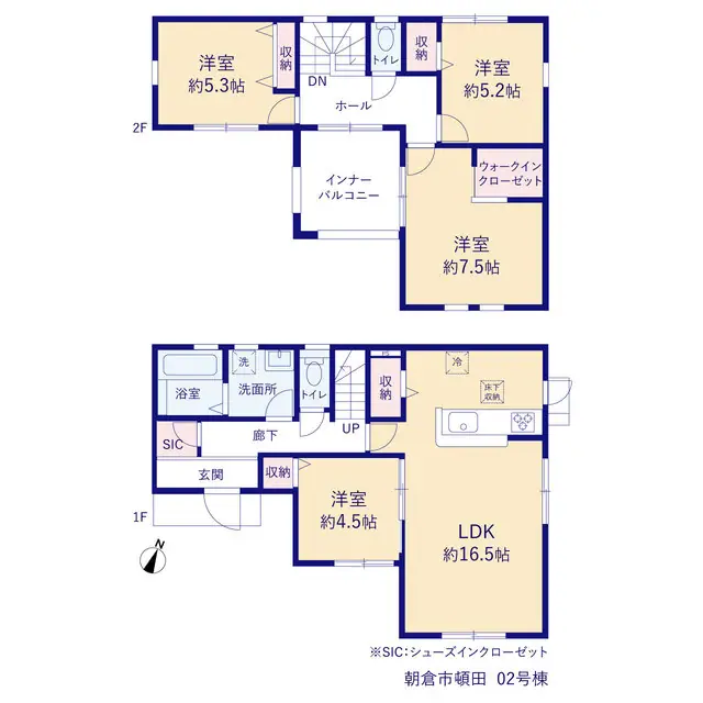 朝倉市頓田柿添 新築戸建（全3棟） 間取り図
