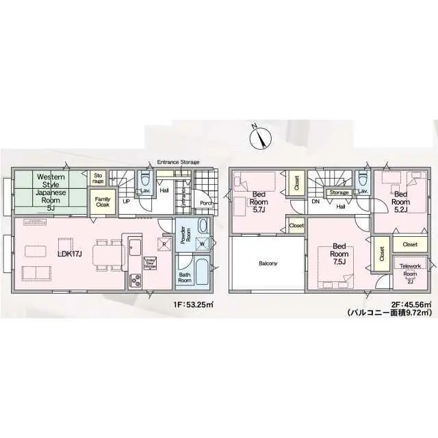 八女市室岡字中村 新築戸建(全2棟) 間取り図