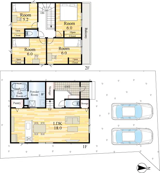 八幡西区町上津役東1丁目 新築戸建（全2棟） 間取り図