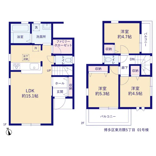 福岡市博多区東月隈5丁目 新築戸建（全2棟） 間取り図