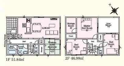 福岡市南区弥永1丁目 新築戸建（全2棟） 間取り図